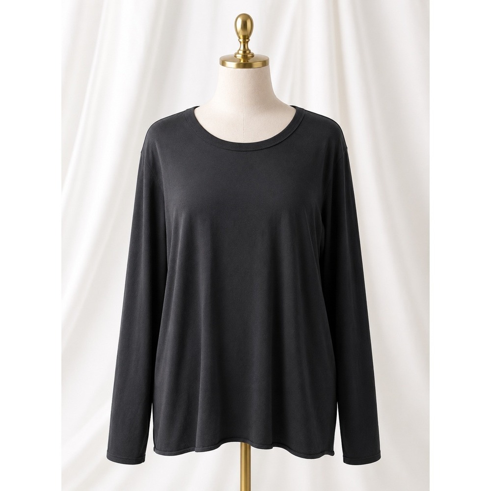 Candace Cameron Bure Raw Edge Long Sleeve Tee T-Shirt 3X Dark Gray Crew Neck